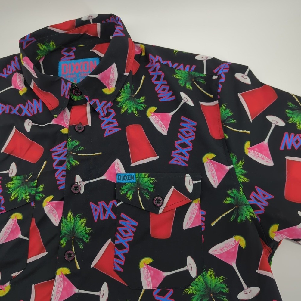 Dixxon Flannel Co Large Dancun Party Button Up Shirt Red Solo Cup Palm Trees